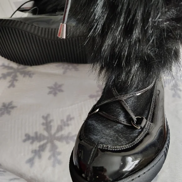 Oscar Sport Ski Ape Faux Fur Patent Leather Black Boots 9.5 - Picture 6 of 12